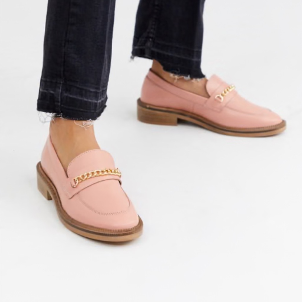 ASOS pink leather loafers with gold accent size 9